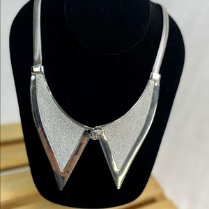 Charming Charlie Silver Glitter V-Shaped Bib Necklace
